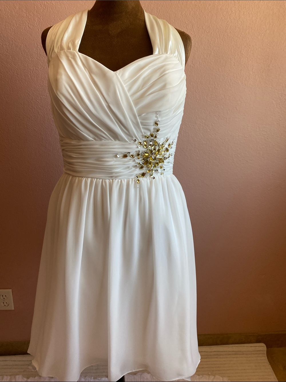 DESTINY Pearl One-Shoulder Chiffon Dress with Gold Embellishment